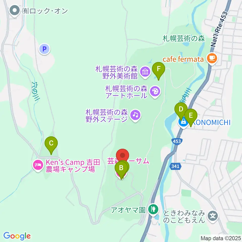 芸森スタジオ周辺のファミレス・ファーストフード一覧地図