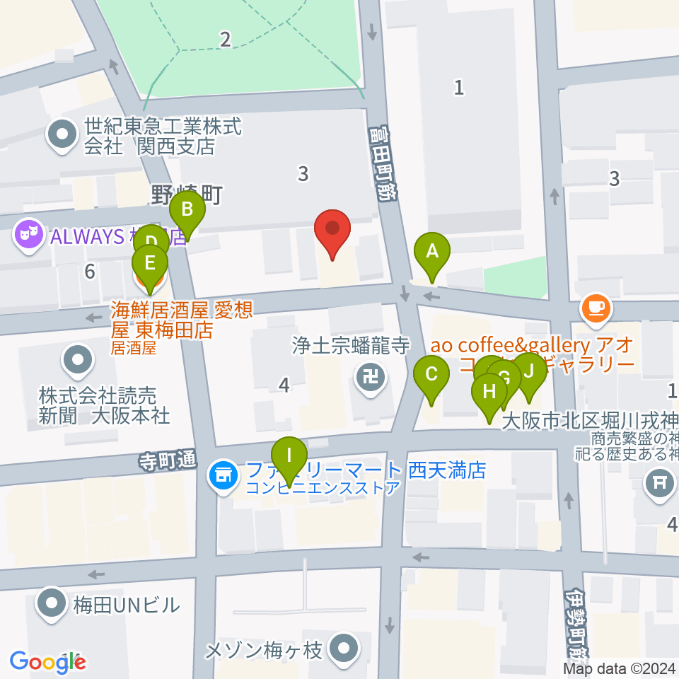 ボイトレ大阪 F-COMMUNITY周辺のファミレス・ファーストフード一覧地図