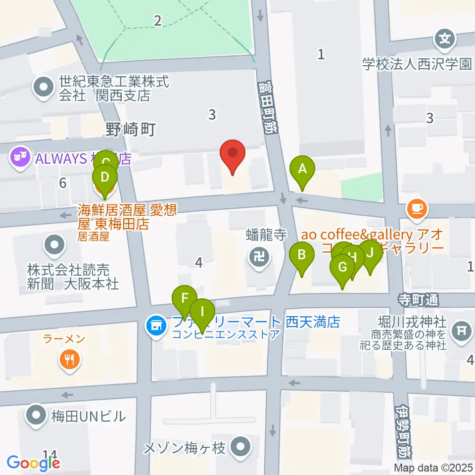 ボイトレ大阪 F-COMMUNITY周辺のファミレス・ファーストフード一覧地図