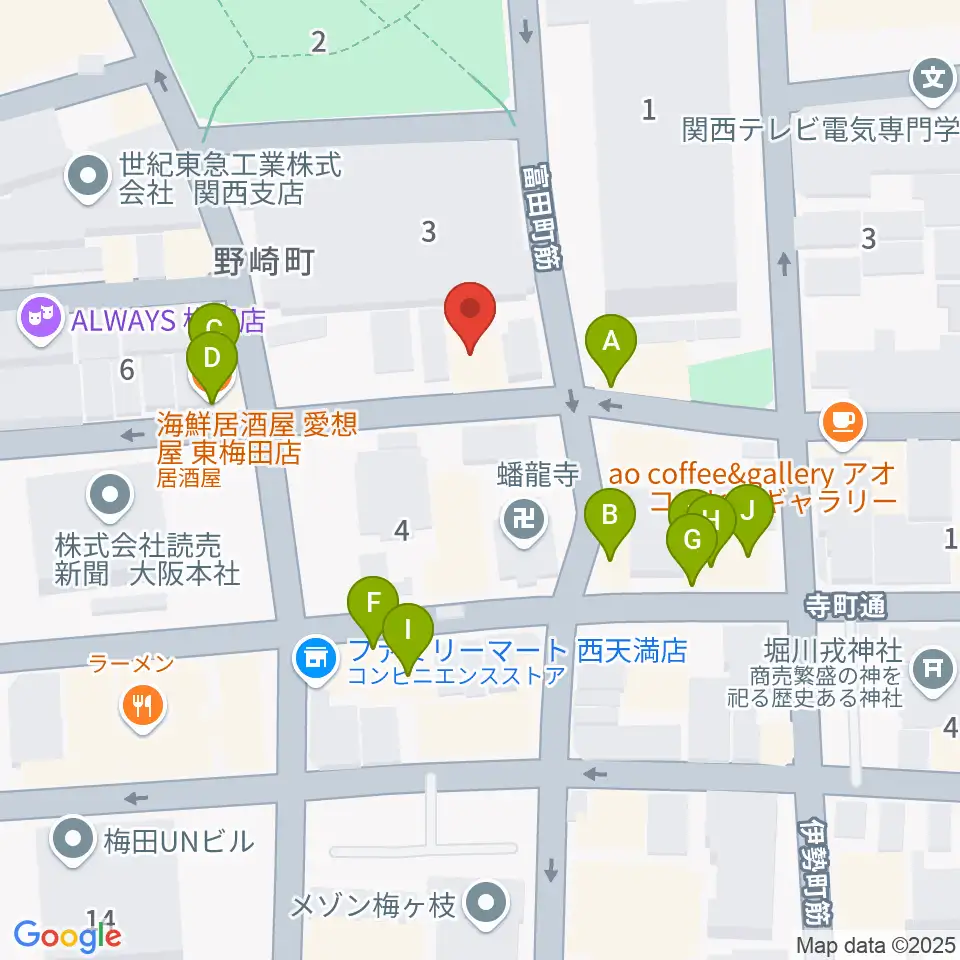 ボイトレ大阪 F-COMMUNITY周辺のファミレス・ファーストフード一覧地図