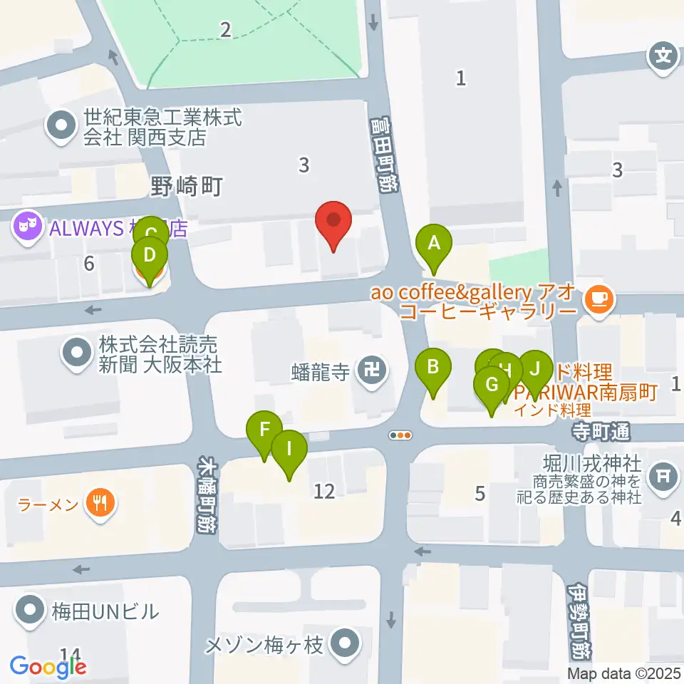 ボイトレ大阪 F-COMMUNITY周辺のファミレス・ファーストフード一覧地図
