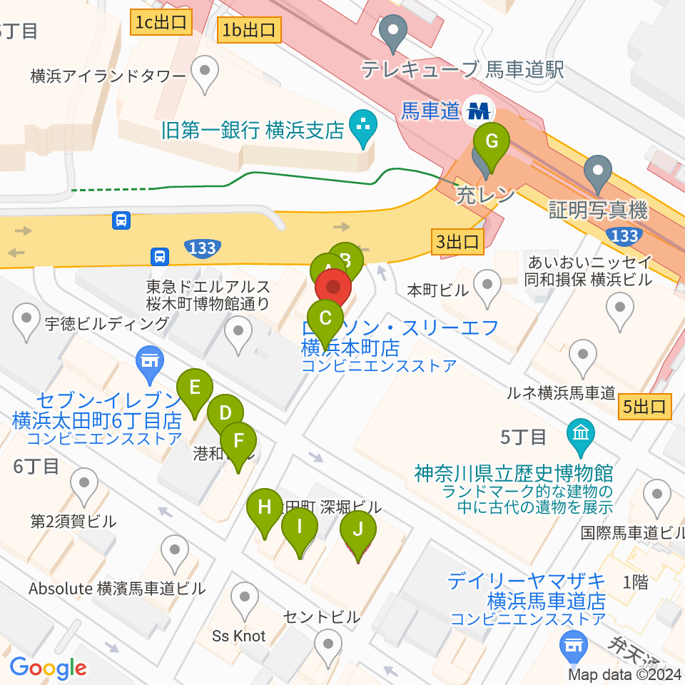 馬車道King's Bar周辺のファミレス・ファーストフード一覧地図