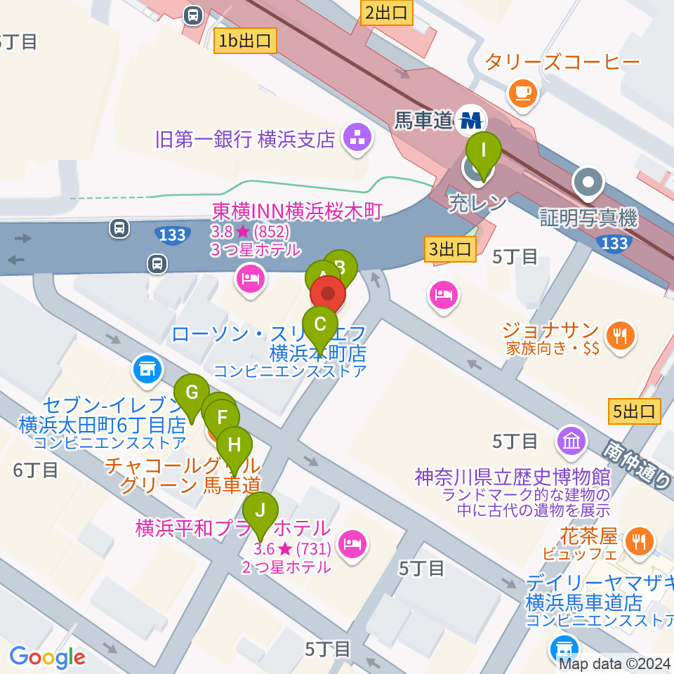 馬車道King's Bar周辺のファミレス・ファーストフード一覧地図