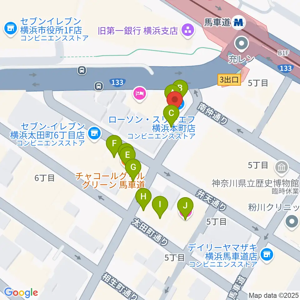 馬車道King's Bar周辺のファミレス・ファーストフード一覧地図