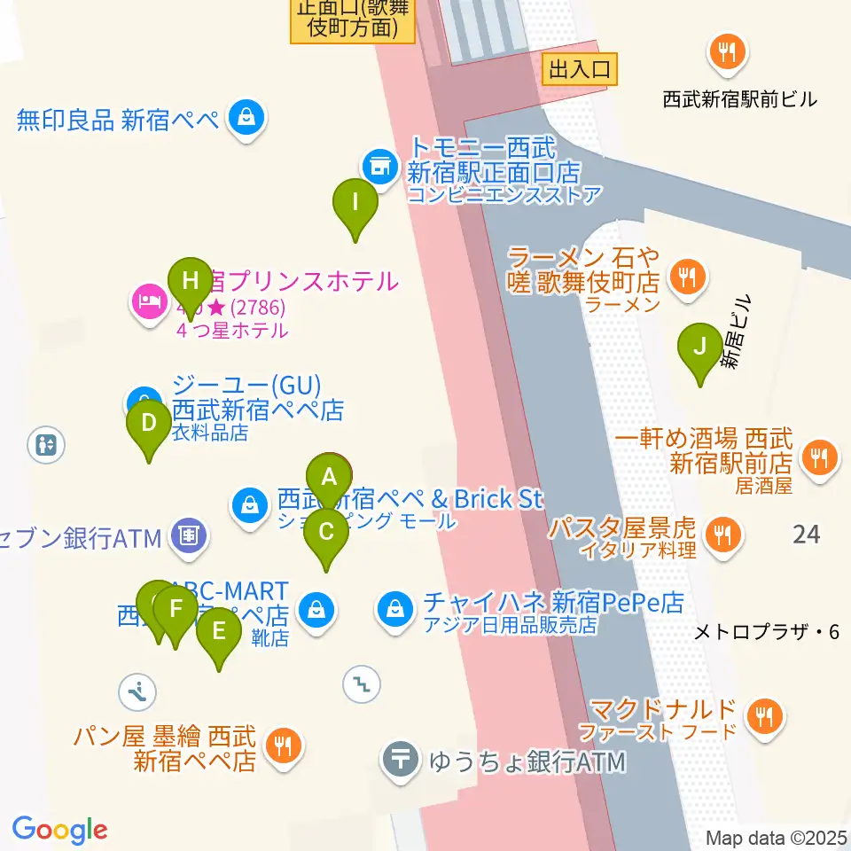 島村楽器 新宿PePe店周辺のファミレス・ファーストフード一覧地図