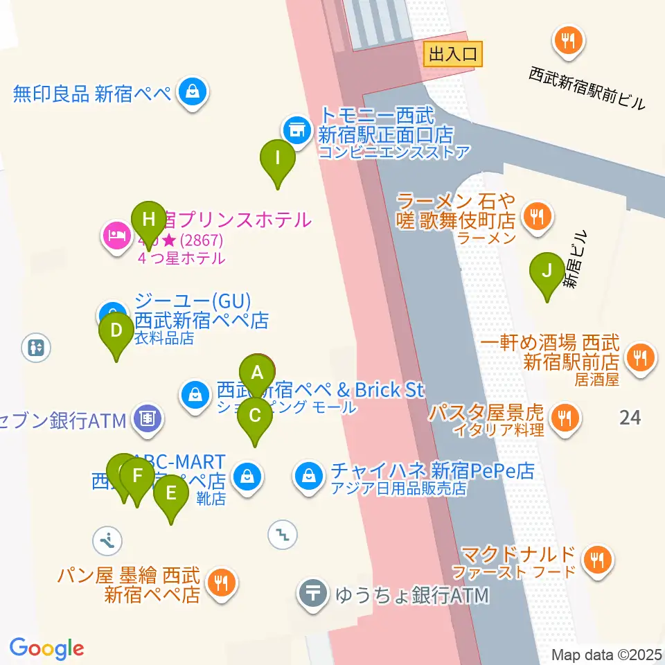 島村楽器 新宿PePe店周辺のファミレス・ファーストフード一覧地図