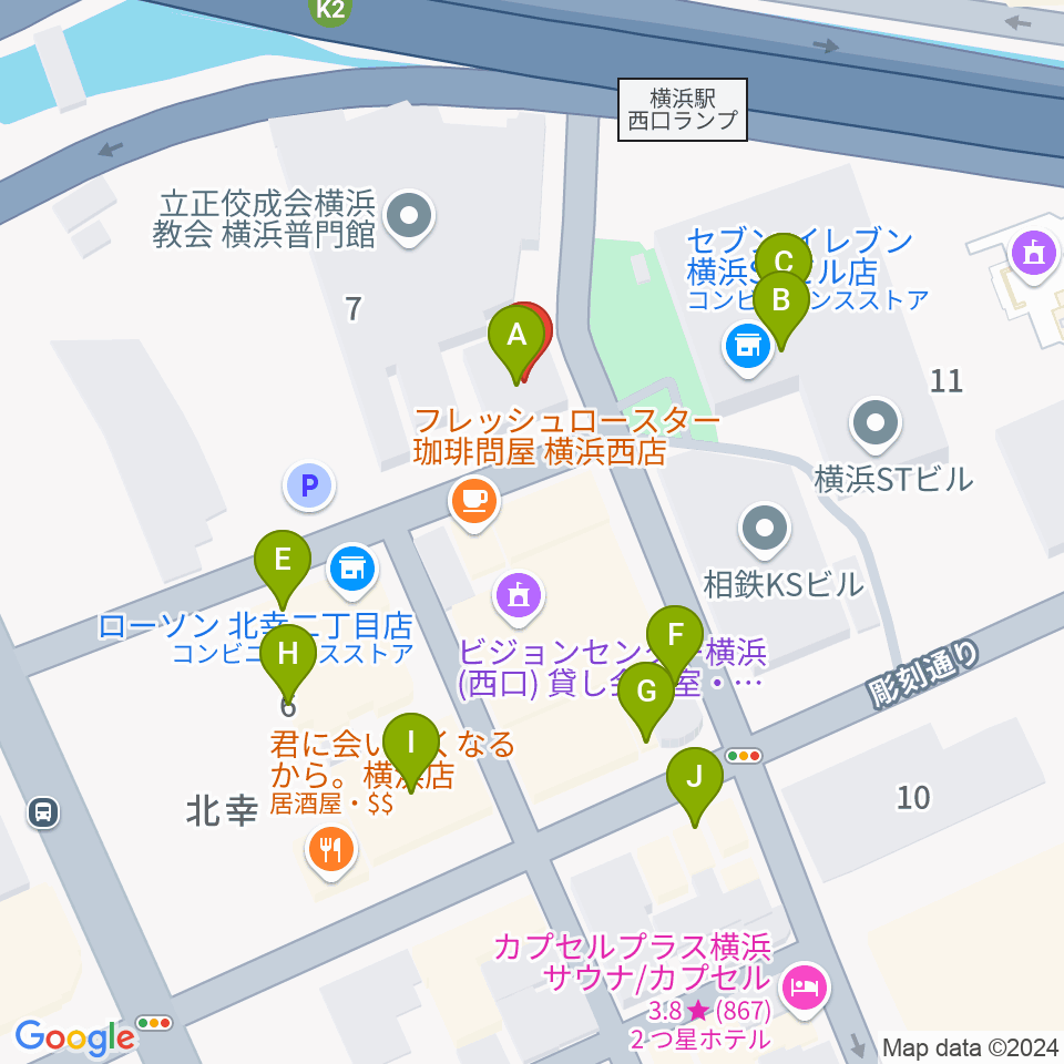 横浜ジャムラボ周辺のファミレス・ファーストフード一覧地図