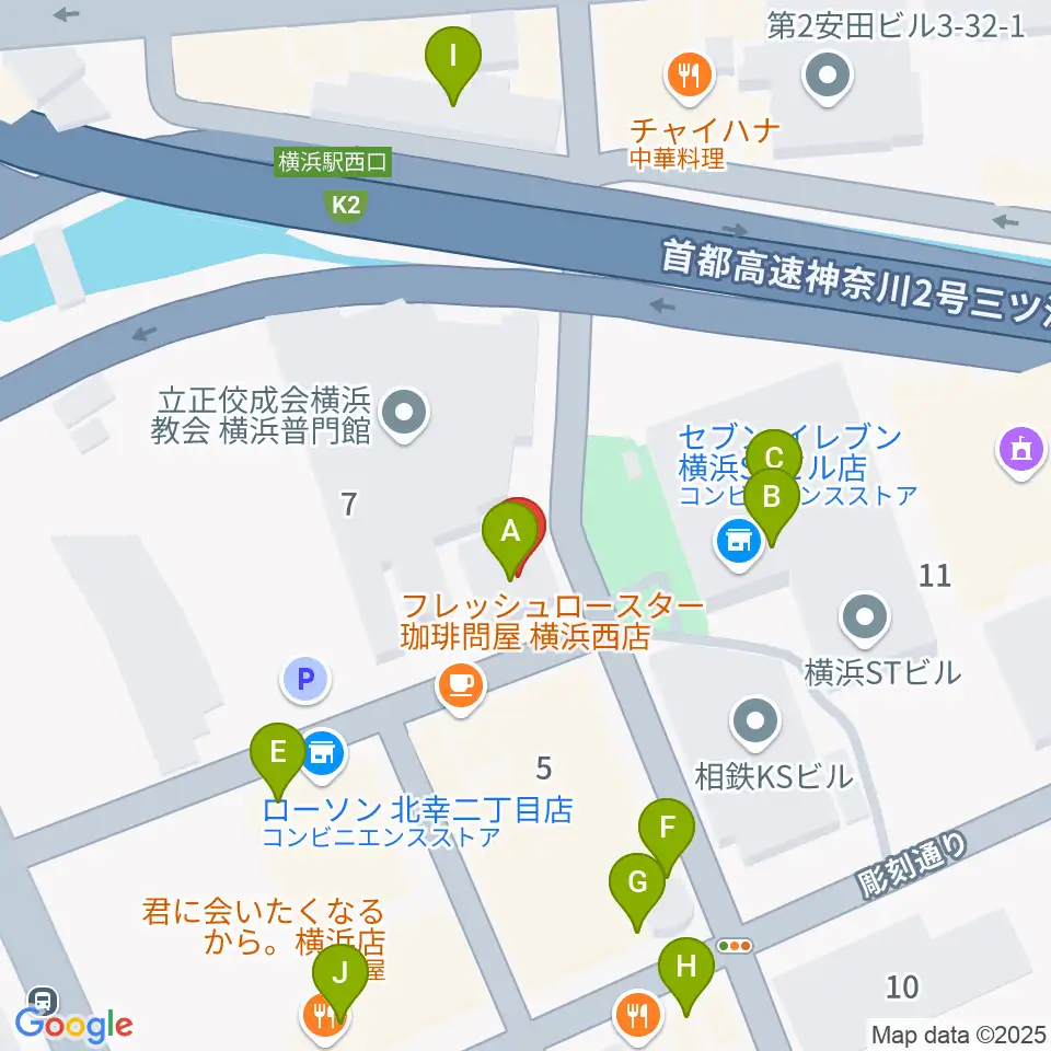 横浜ジャムラボ周辺のファミレス・ファーストフード一覧地図
