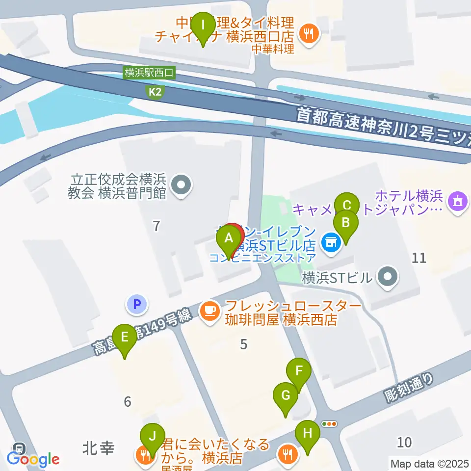 横浜ジャムラボ周辺のファミレス・ファーストフード一覧地図