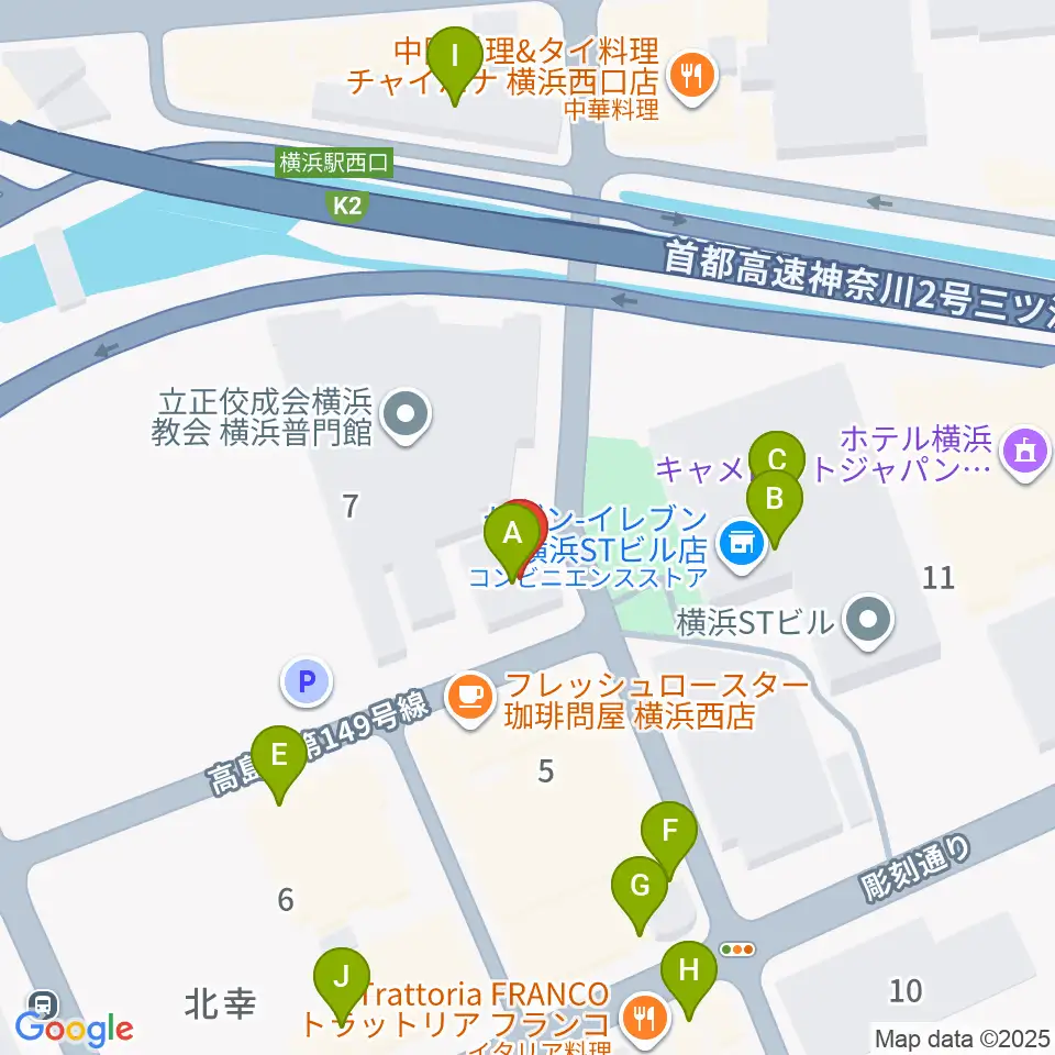 横浜ジャムラボ周辺のファミレス・ファーストフード一覧地図