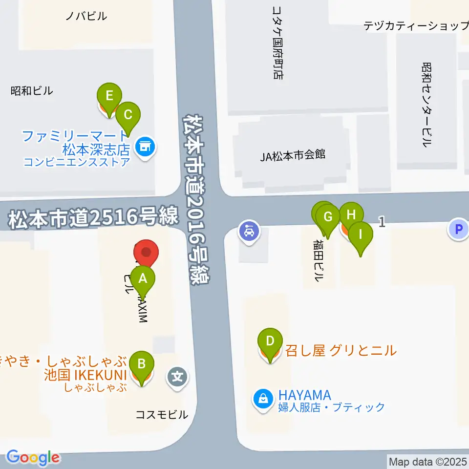 松本MOLE HALL周辺のファミレス・ファーストフード一覧地図