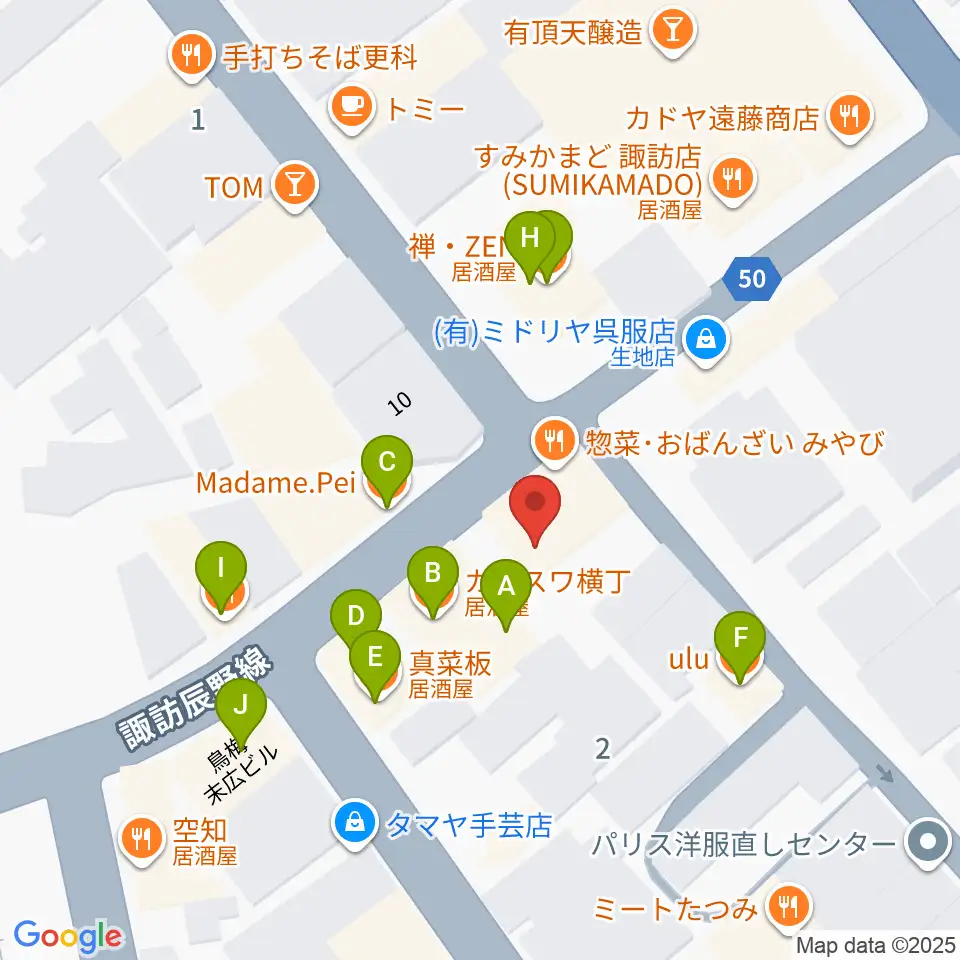 上諏訪クラブロックハーツ周辺のファミレス・ファーストフード一覧地図