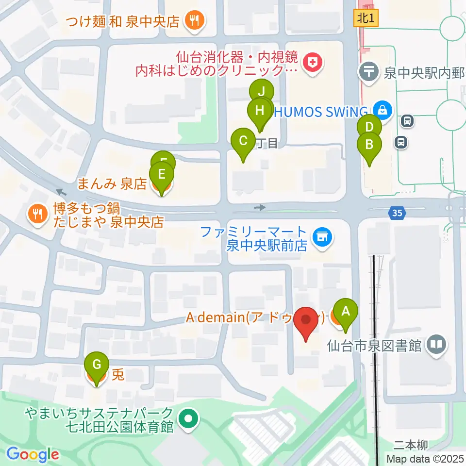 アライミュージックアカデミートゥッティ周辺のファミレス・ファーストフード一覧地図