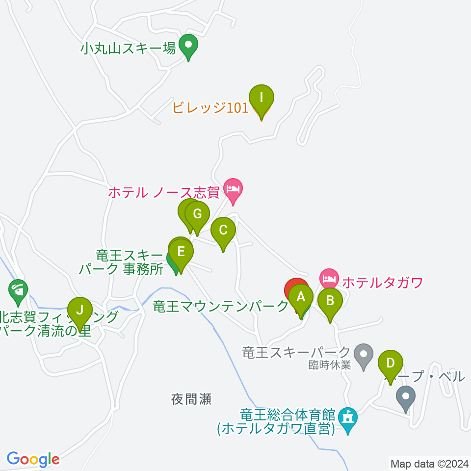 北志賀ホリデーイン周辺のファミレス・ファーストフード一覧地図