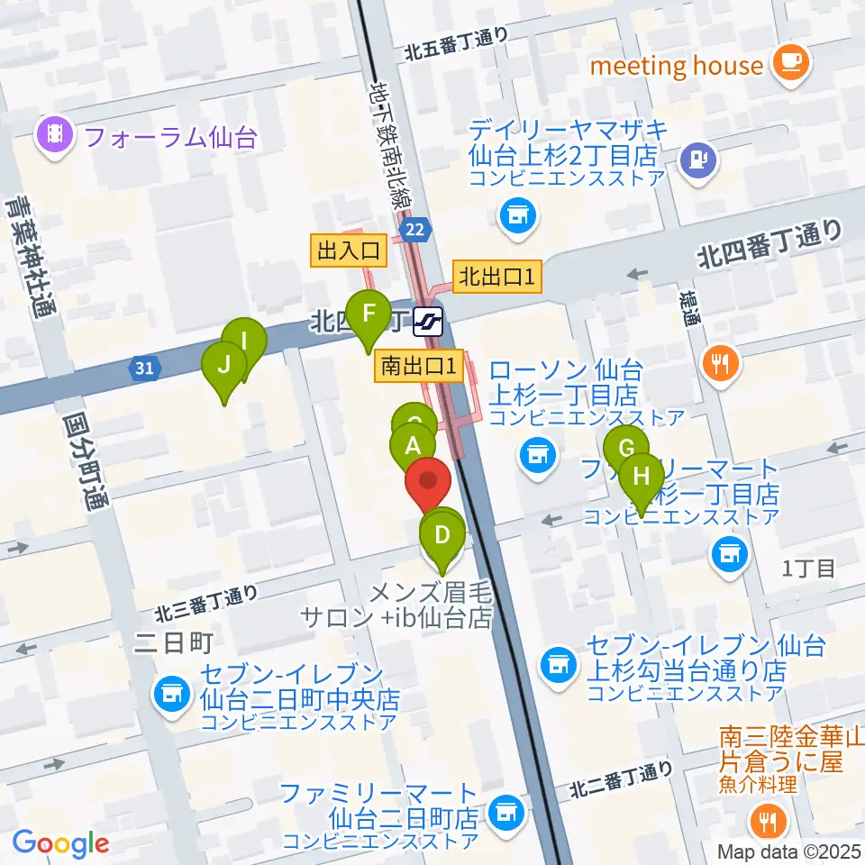 仙台ミュージックプラザ音楽教室周辺のファミレス・ファーストフード一覧地図