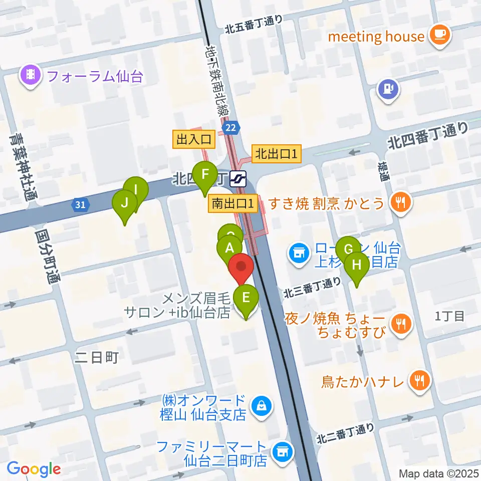 仙台ミュージックプラザ周辺のファミレス・ファーストフード一覧地図