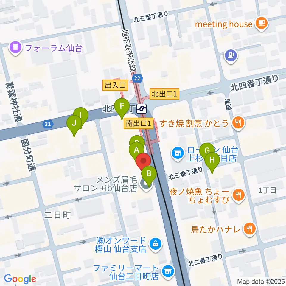 仙台ミュージックプラザ周辺のファミレス・ファーストフード一覧地図