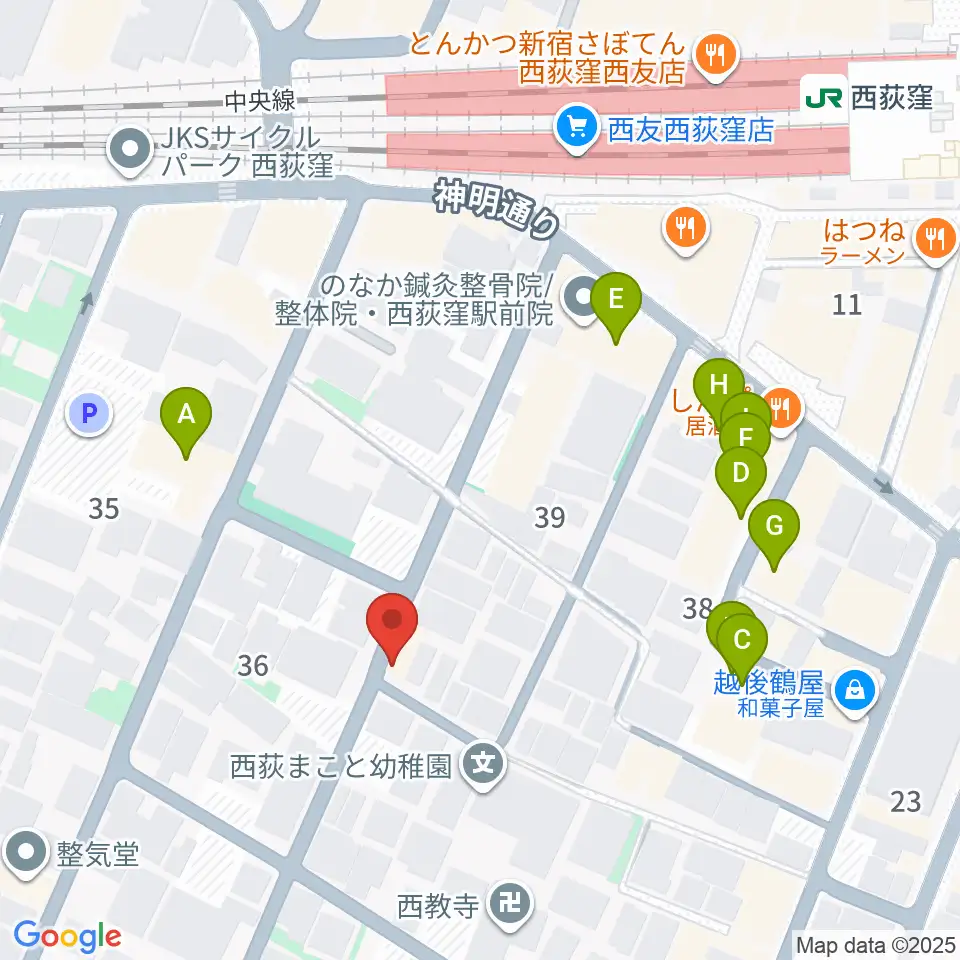 ベルク・バイオリン工房周辺のファミレス・ファーストフード一覧地図