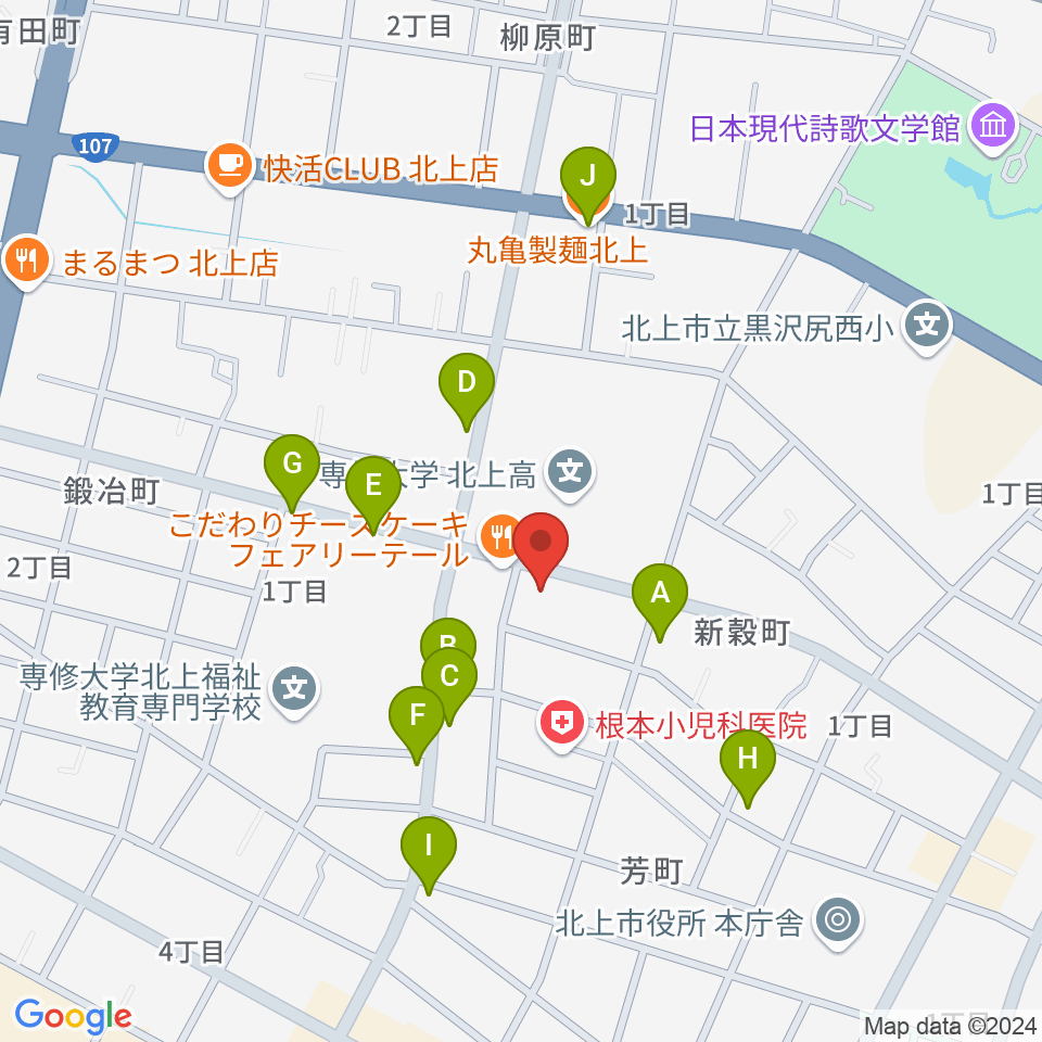 玉山音楽教室周辺のファミレス・ファーストフード一覧地図