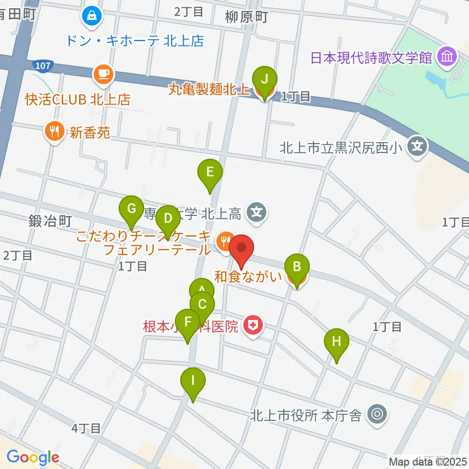 玉山音楽教室周辺のファミレス・ファーストフード一覧地図