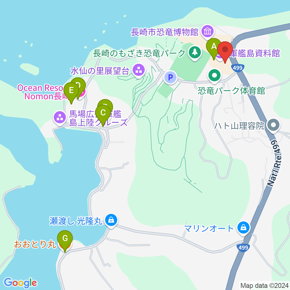 長崎市野母崎文化センター周辺のファミレス・ファーストフード一覧地図