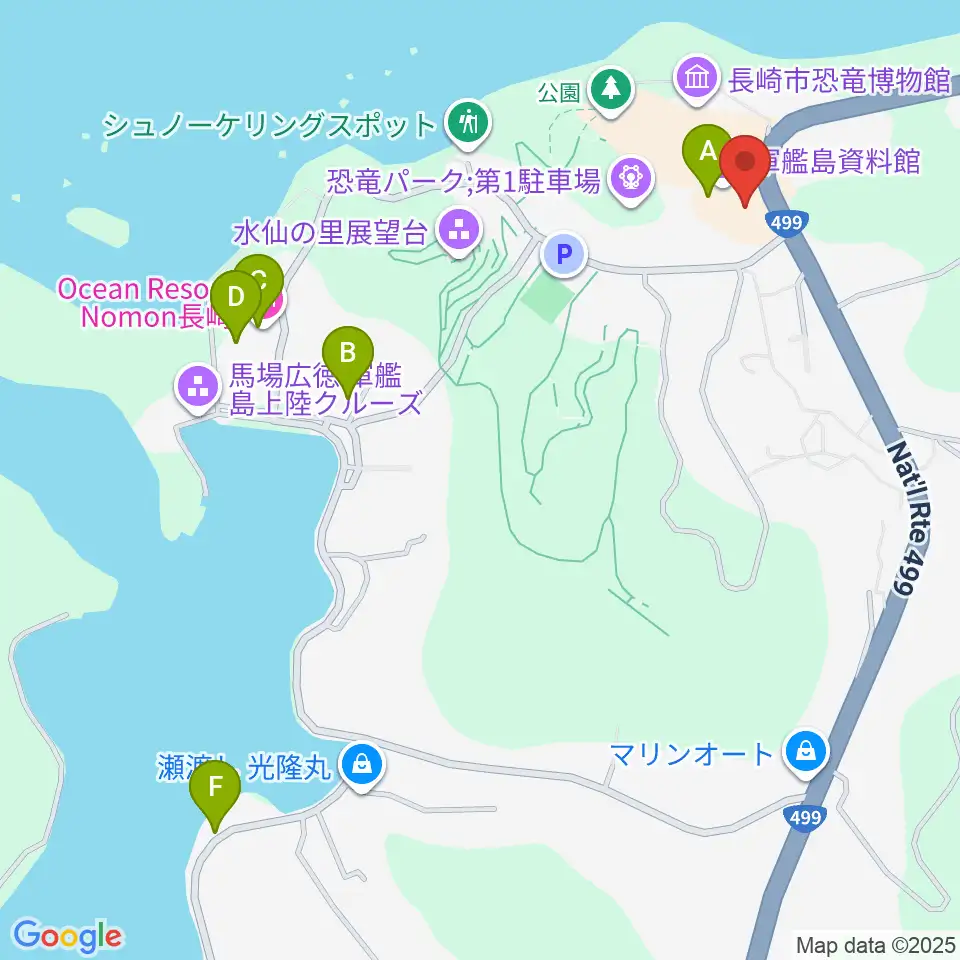 長崎市野母崎文化センター周辺のファミレス・ファーストフード一覧地図