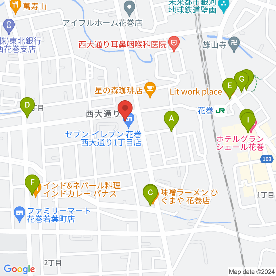 正時堂ピアノハウス周辺のファミレス・ファーストフード一覧地図