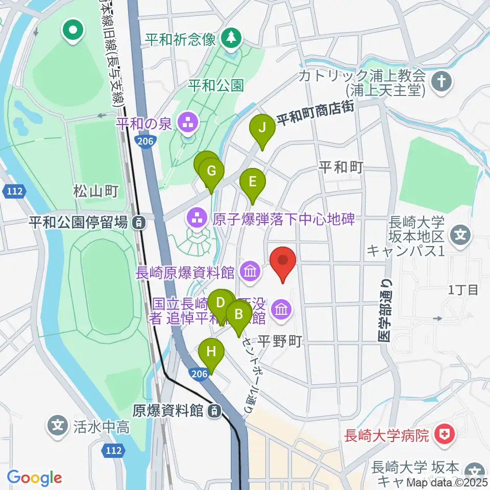 平和会館ホール周辺のファミレス・ファーストフード一覧地図