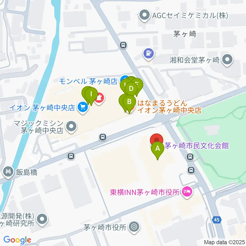 茅ヶ崎市民文化会館周辺のファミレス・ファーストフード一覧地図