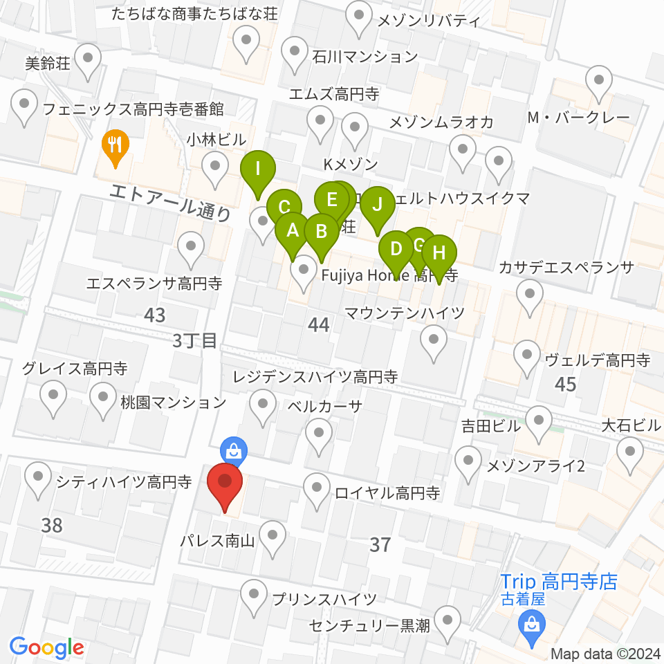 永江楽器周辺のファミレス・ファーストフード一覧地図