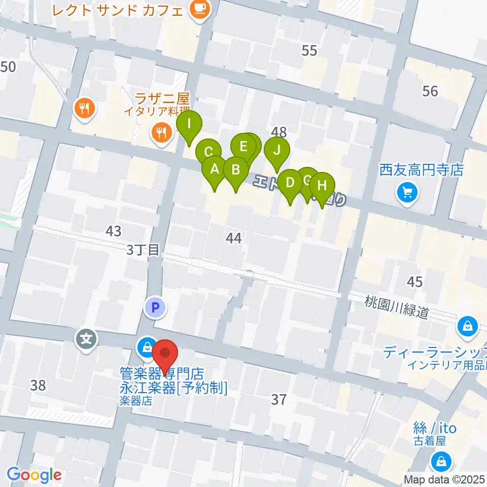 永江楽器周辺のファミレス・ファーストフード一覧地図