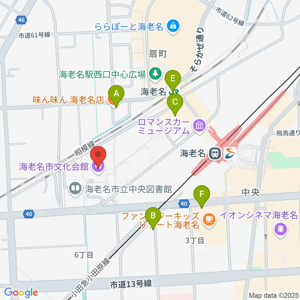 海老名市文化会館周辺のファミレス・ファーストフード一覧地図