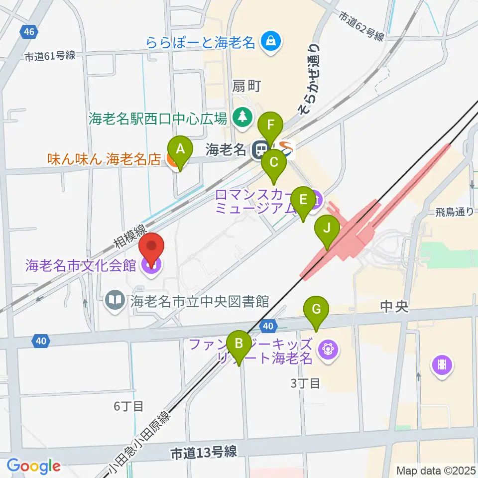 海老名市文化会館周辺のファミレス・ファーストフード一覧地図