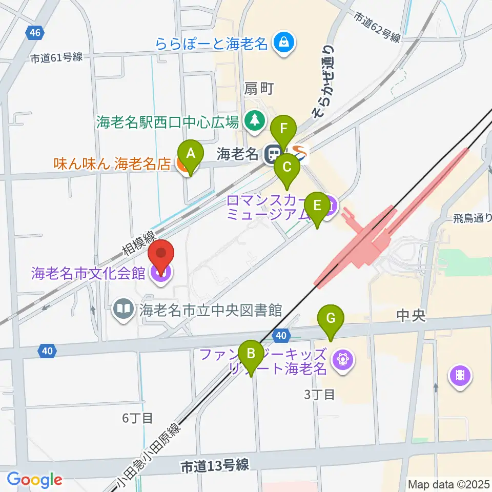 海老名市文化会館周辺のファミレス・ファーストフード一覧地図