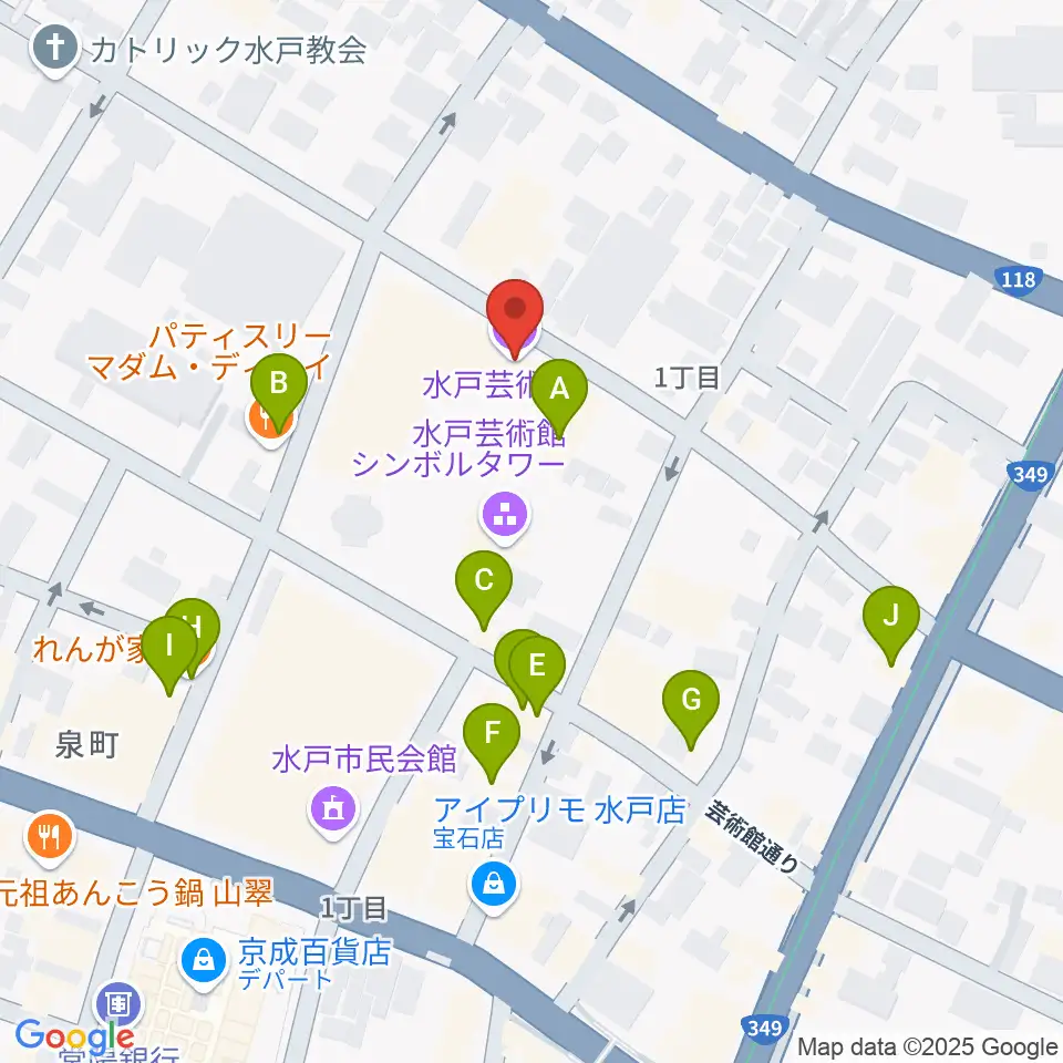 水戸芸術館周辺のファミレス・ファーストフード一覧地図