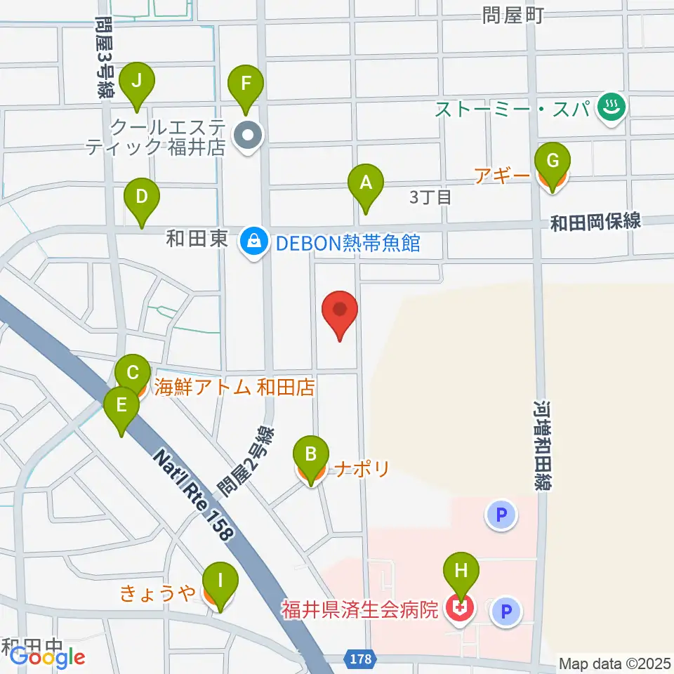 ふくい子どものための音楽教室周辺のファミレス・ファーストフード一覧地図