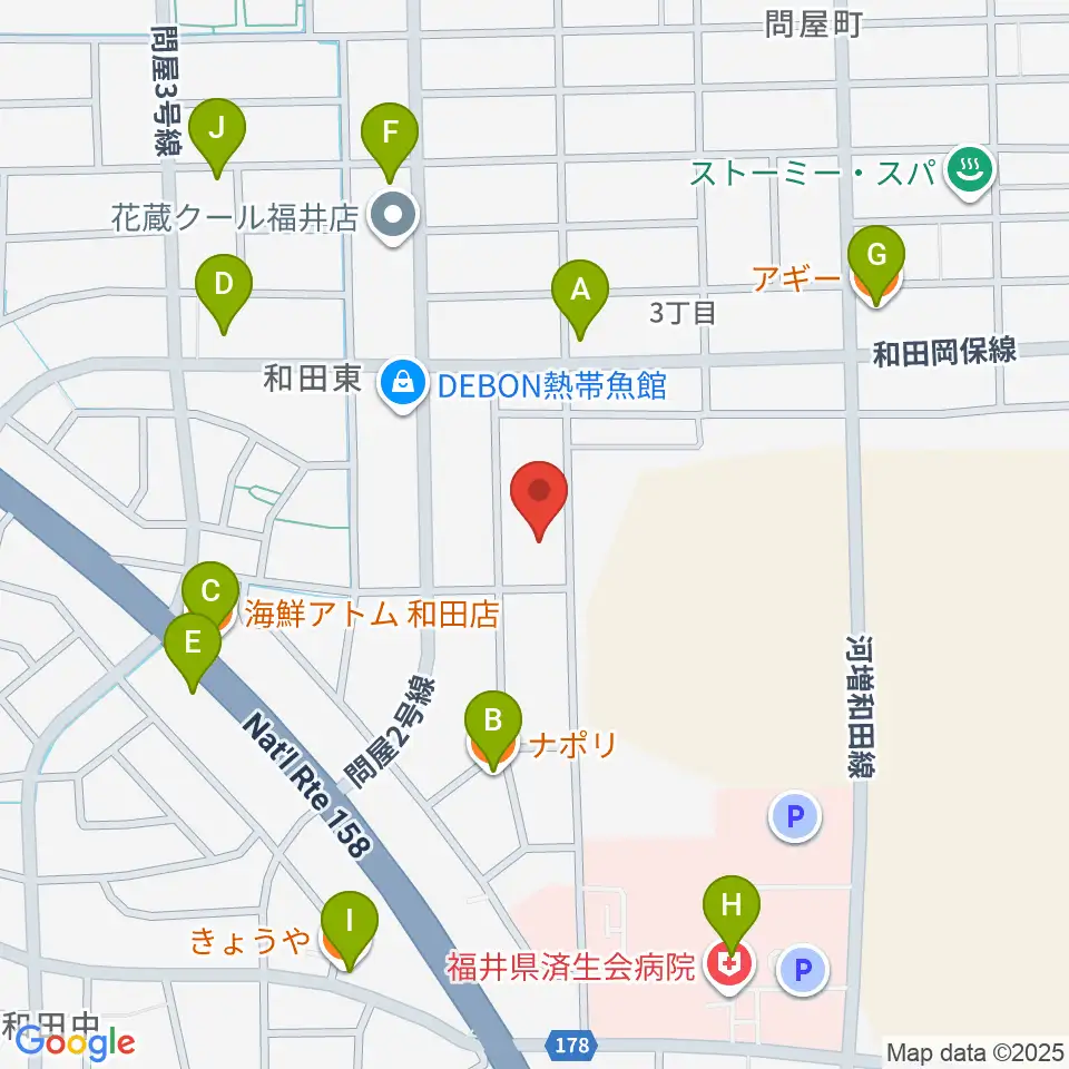 ふくい子どものための音楽教室周辺のファミレス・ファーストフード一覧地図