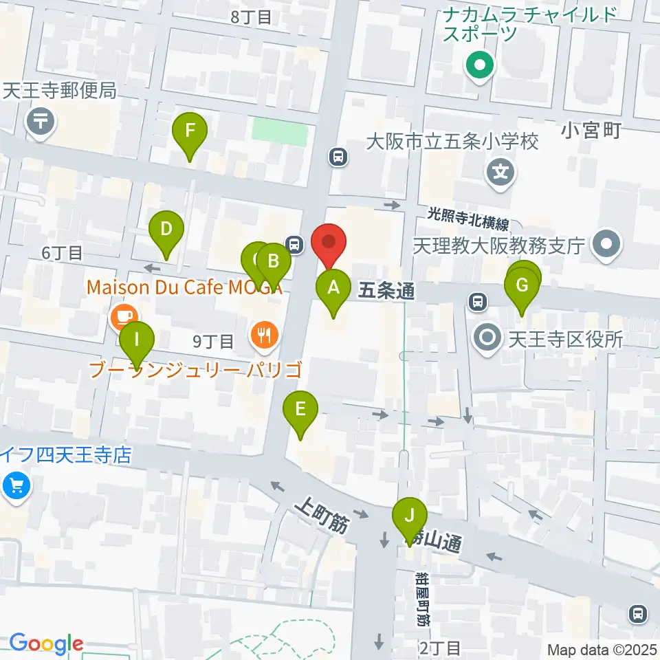 薮内音楽教室周辺のファミレス・ファーストフード一覧地図