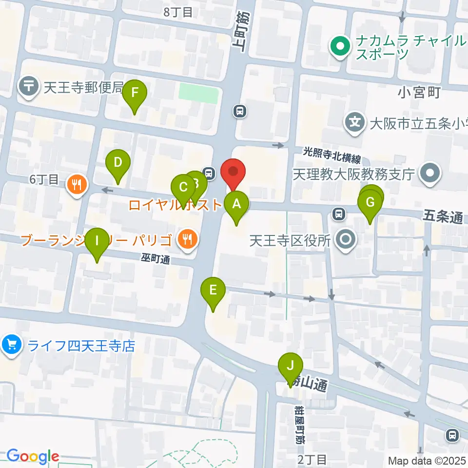 薮内音楽教室周辺のファミレス・ファーストフード一覧地図