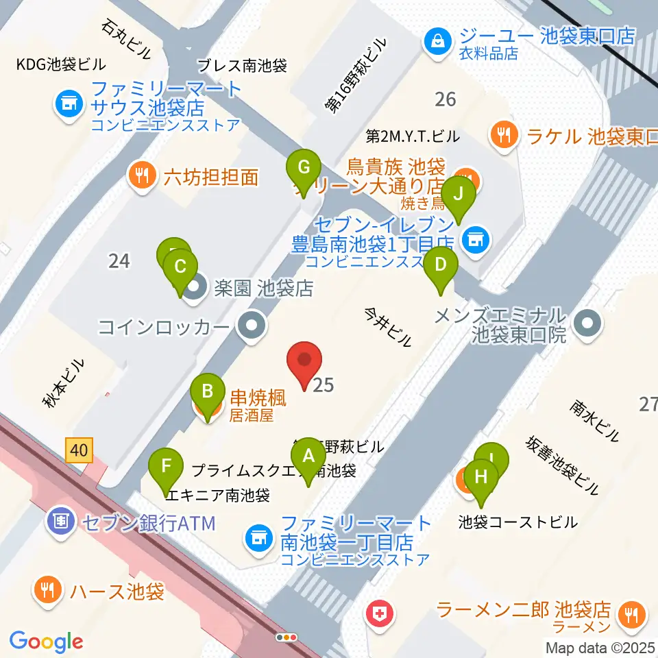 クロサワ楽器池袋店 エレキ本館周辺のファミレス・ファーストフード一覧地図