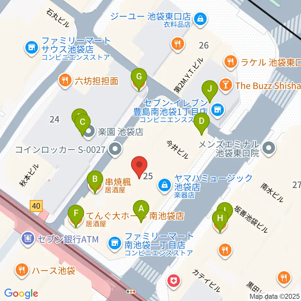 クロサワ楽器池袋店 エレキ本館周辺のファミレス・ファーストフード一覧地図