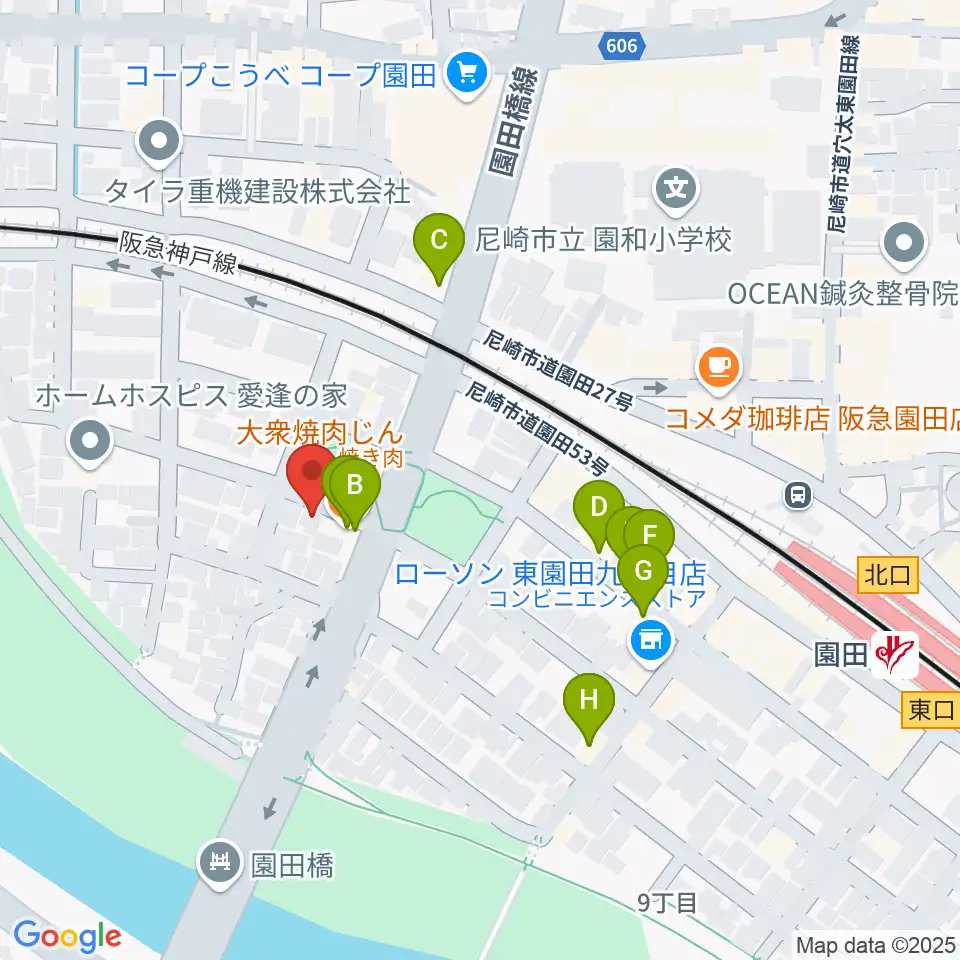音楽教室アワーズ周辺のファミレス・ファーストフード一覧地図