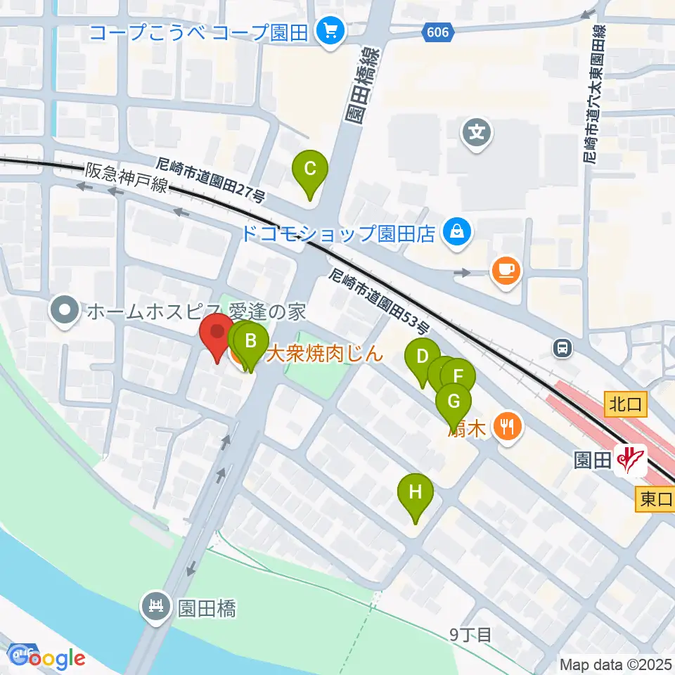 音楽教室アワーズ周辺のファミレス・ファーストフード一覧地図