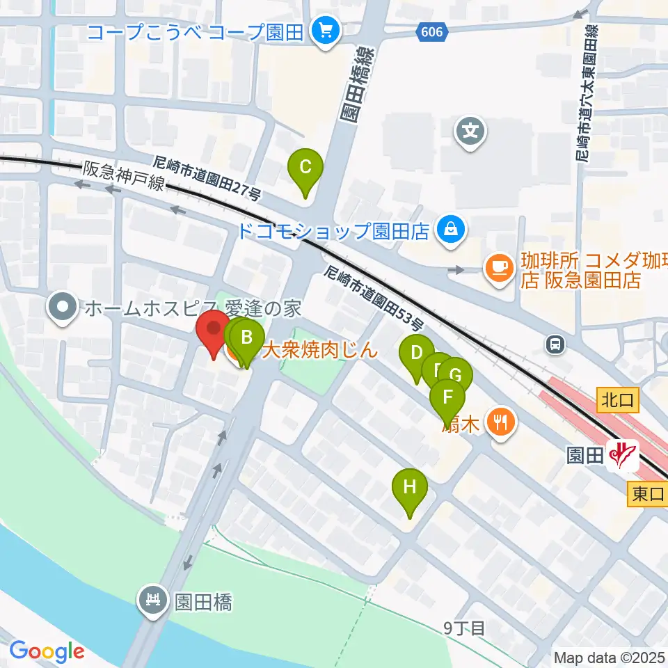 音楽教室アワーズ周辺のファミレス・ファーストフード一覧地図