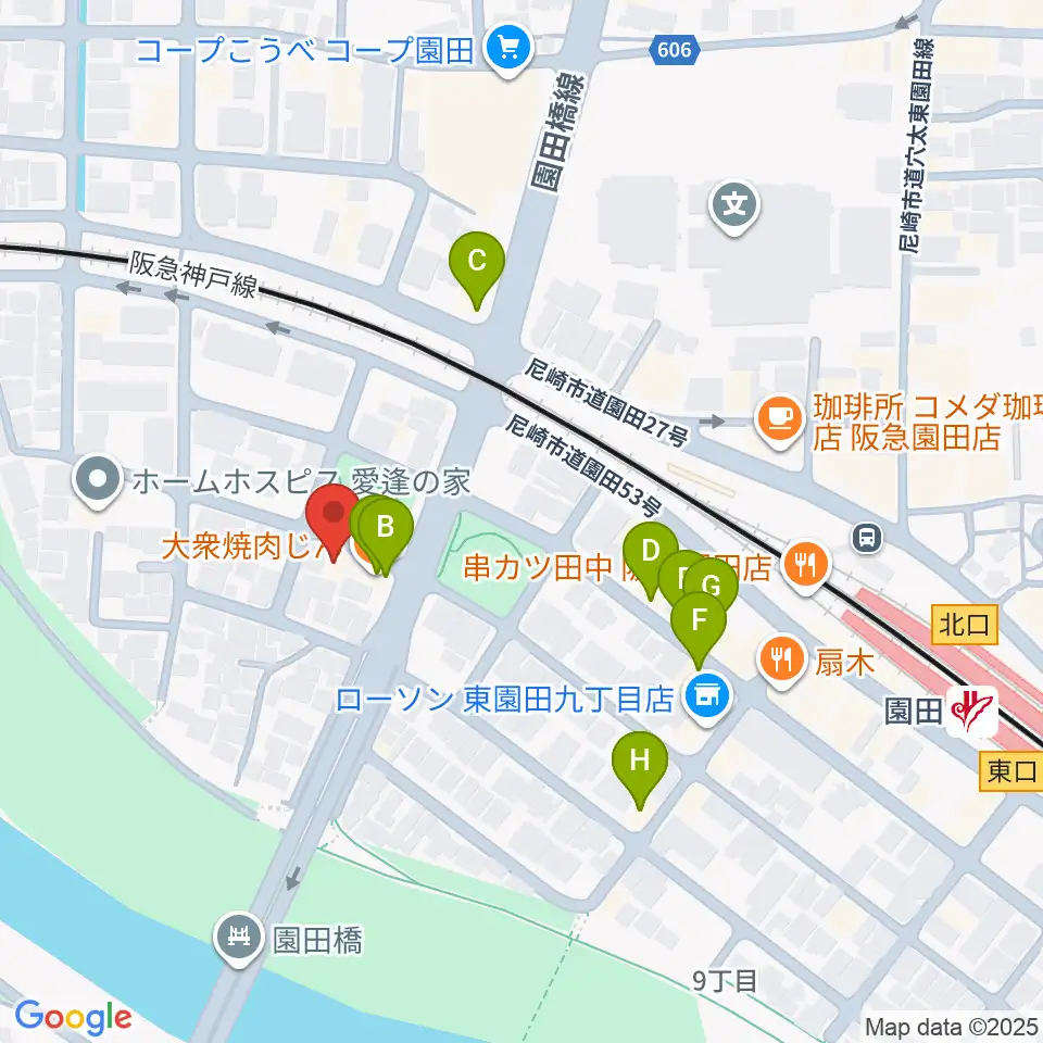 音楽教室アワーズ周辺のファミレス・ファーストフード一覧地図