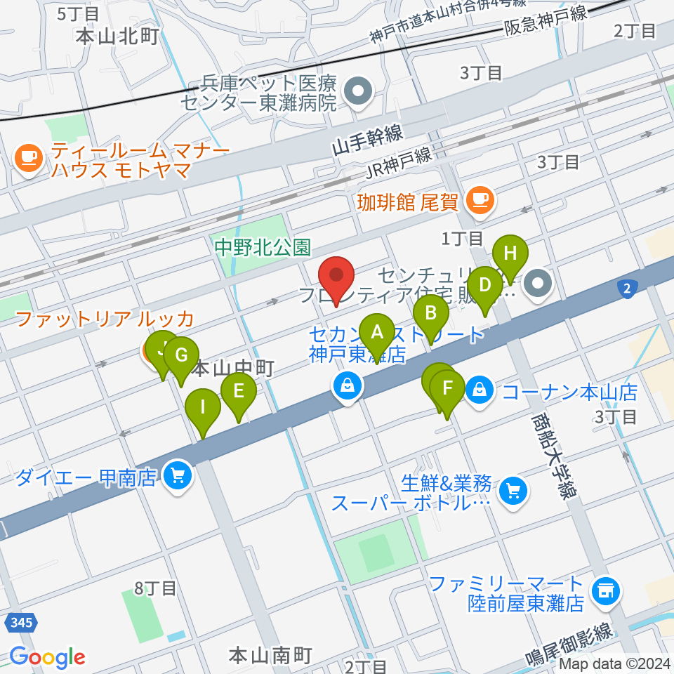 はな音楽教室周辺のファミレス・ファーストフード一覧地図