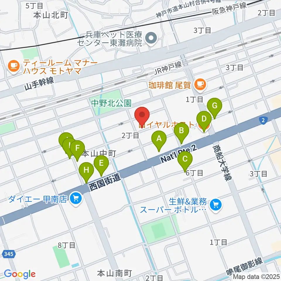 はな音楽教室周辺のファミレス・ファーストフード一覧地図