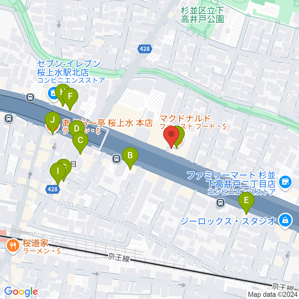 バイオリンレガート周辺のファミレス・ファーストフード一覧地図