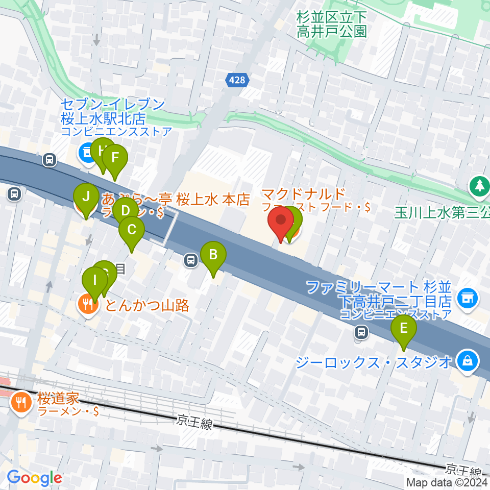 バイオリンレガート周辺のファミレス・ファーストフード一覧地図