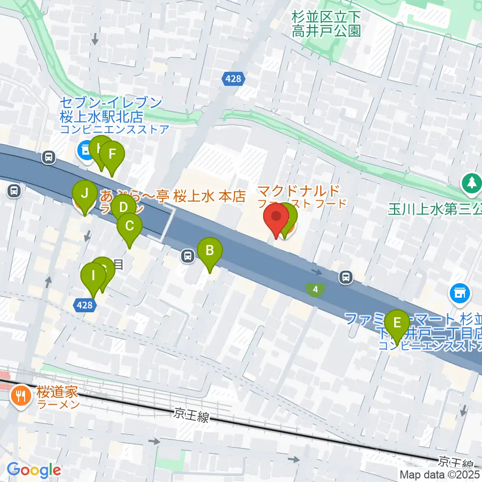 バイオリンレガート周辺のファミレス・ファーストフード一覧地図